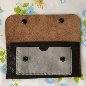 Handmade Two-Tone Brown and Gray Leather Card Sleeve Wallet